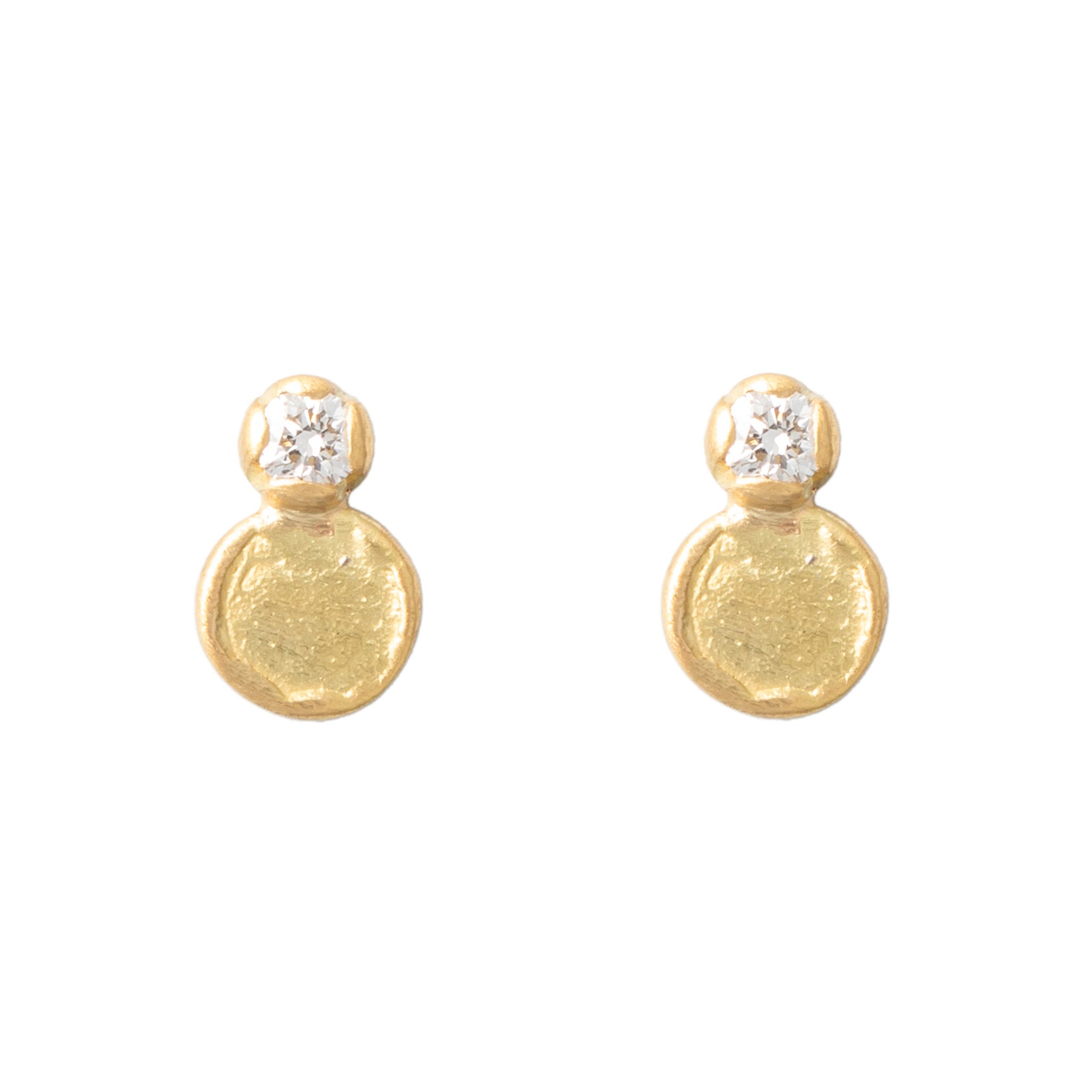 18ct Yellow Gold Brilliant Diamond Disc Ear Studs